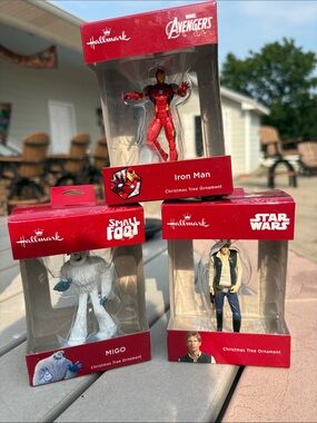 Hallmark Star wars, Marvel avenger Iron Man Migo Smallfoot Christmas ornaments